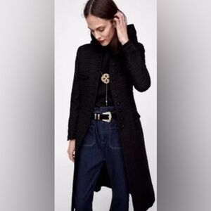 Zara Tweed Military Button Down Jacket Black Size Small